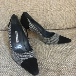 Manolo Blahnik Black Gray Pumps Heels 39.5